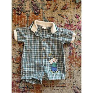 Baby Togs 6-9 Month Collared Golf Bear Romper Plaid 1990s